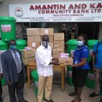 Amantin and Kasei Community Bank presents sanitary items to health facilities