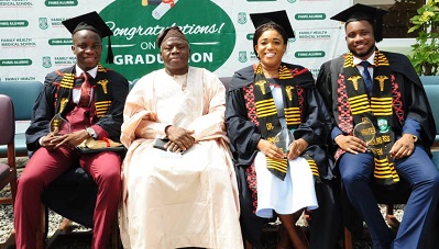 Naa Dr Alhassan Andani (second from left) with the award winners after the graduation