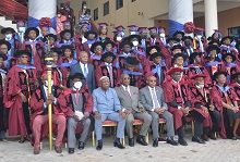 • The dignitries with the new doctors after the induction ceremony Photo: Vincent Dzatse
