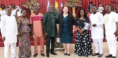 • Dr Prempeh (fourth from left) with the matriculants and management of the academy • Ms Sufa and Rev Ghartey (meddle) together with some of congregation