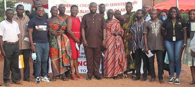 • Mr Richmond Kodua, (middle) flanked by Nana Krobea Asante on his left and Mrs. Betty Smith on his right with other participants