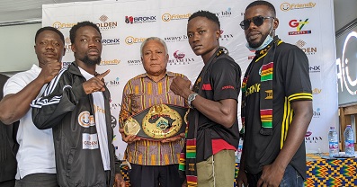 • Mr Captan (with title) is flanked by Quaye and Lokko (left) and Amos and his coach (right)