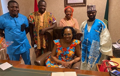 Mrs Sackey (middle) with members of the consult, Alhaji Osman (right), Ms Ayishatu Salihu, Alhaji Abdallah Musah, CEO of ACDC, (second left) and Abdulah, Assemblyman of Fadama, (left)