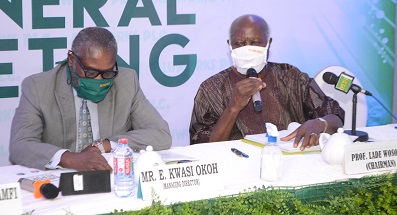 • Prof Wosornu(right) delivering an address. With him is Mr Okoh