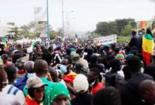 • Malians participate in a demonstration in Bamako called by the transitional government after ECOWAS imposed sanctions