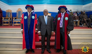 President Akufo-Addo (middle) with Prof. Philip Duku Osei (left) and Mr Job Asante