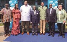Mr Osafo-Maafo (fifth from left) with Mr Antar (third from right). With them are Dr Addison (fourth from right) and other dignitaries after inaugurating the head office annex