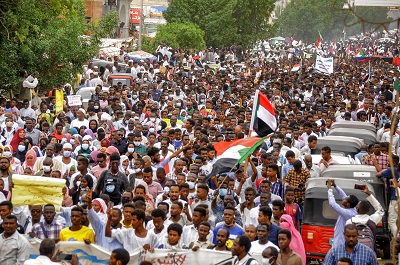 • Thousands of protesters march towards the presidential palace in Sudan