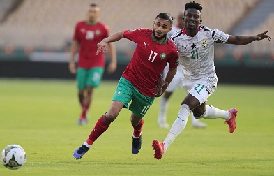 Stars' Baba Iddrisu tackles goalscorer Boufal