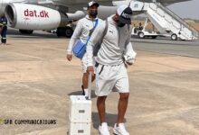 • Andre (right) and Jordan Ayew arrive in Garoua with the Black Stars ahead of the Comoros game