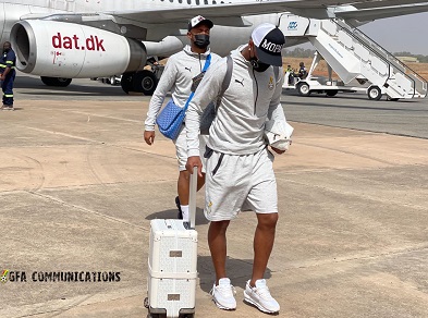 • Andre (right) and Jordan Ayew arrive in Garoua with the Black Stars ahead of the Comoros game