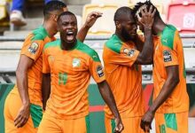 • The Elephants of La Cote d'Ivoire celebrate yesterday's win over the defending champions, Algeria