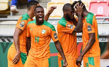• The Elephants of La Cote d'Ivoire celebrate yesterday's win over the defending champions, Algeria