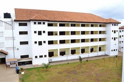 A front view of a hostel at the University of Ghana.