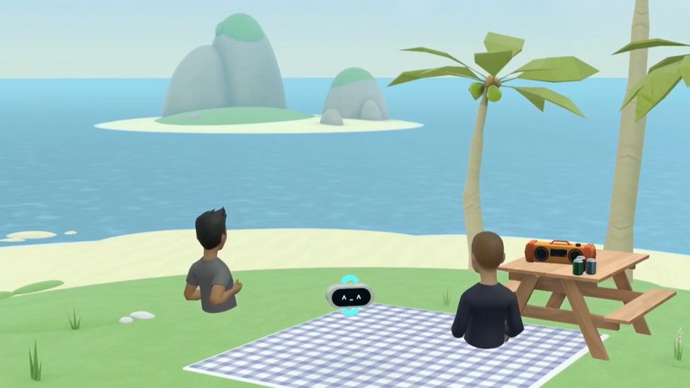 Mark Zuckerberg created a basic virtual world using Builder Bot, commanding the AI to add features such as an island, trees and a beach