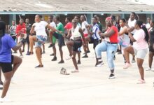 A section of the participants going through the aerobic session