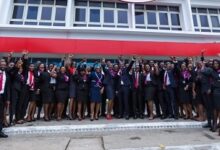 Absa Bank Ghana staff celebrating the second anniversary of the rebranding of the bank