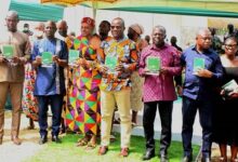 Mr Jinapo (middle) with the Forestry Commission Management and the Chief of Dodowa Okukrubuor Nene Tei Kwesi Agyemang V (third from right) at the launch