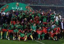• Cameroon celebrating their third-place victory