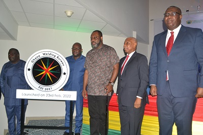Dr Matthew Opoku Prempeh(middle) with Mr Egbert Faibille Jnr (right) and other dignitaries after unveiling and launching of GWB logo Photo Victor A. Buxton