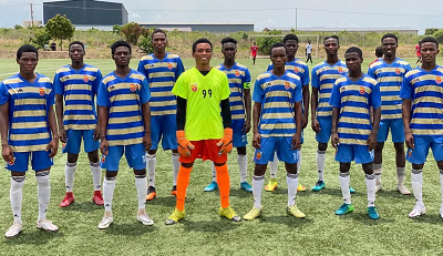 A line-up of the Faith Soccer Academy Under-17 team at their Prampram base