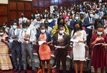 The newly qualified pharmacists taking oath of office. Photo. Geoffrey Buta