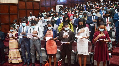 The newly qualified pharmacists taking oath of office. Photo. Geoffrey Buta