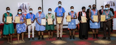 Ms Yohunor (fifth left) with the other top nine finalists