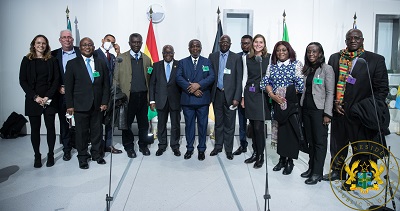 President Akufo-Addo (sixth from left) with members of the Ghanaian National Vaccine Institute