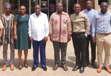 Mr Kwasi Adu Gyan (forth left) and Prof. Moses Bradford Mochiah (third right) with officials of CSIR- CRI after the visit