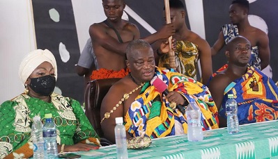 Baffuor Ossei Hyeaman Brentuo IV (middle) speaking at the anniversary