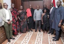 President Akufo-Addo (middle) with the delegation of chiefs and elders from the Komenda Traditional Area