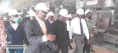 Mr Jinapor inspecting some of the machinery of the company