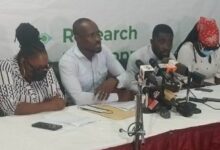 Mr Boabeng (middle) addressing the press conference.