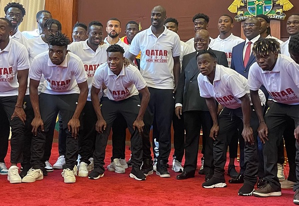 President Akufo-Addo and his vice with the black stars players at the Jubilee House