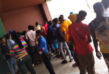 • A section of the people queuing up to take the jab