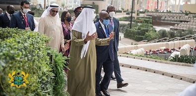 President Akufo-Addo (middle) with Sheikh Mohamed bin Zayed bin Sultan Al Nahyan, the Crown Prince of the Emirate of Abu Dhabi at the Expo