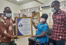 Ms Laaso led her team to present a citation to Dr Punguyire on behalf of the Chief Executive Officer of the Foundation, Mr Damasus Suglo
