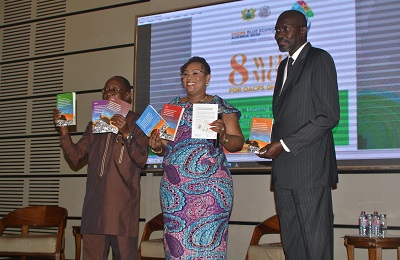 Mrs Mavis Hawa Koomson (middle) and other dignitaries launching the materials Photos Victor A. Buxton