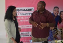 Mr Samuel David Amegayibor (right) interacting with Ms Fusseina Abu after the launching ceremony