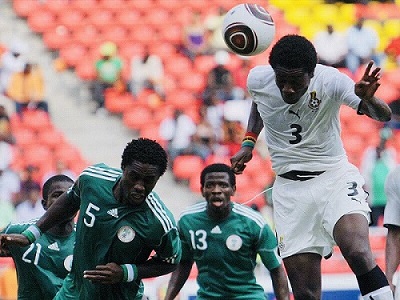An exciting scene during a Ghana-Nigeria game at the 2010 Nations Cup in Angola which the Stars won 1-0, courtesy AsamoahGyan