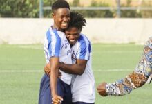 Second goal scorer Aquadze(left) gets a hug from Agbenyo after her goal