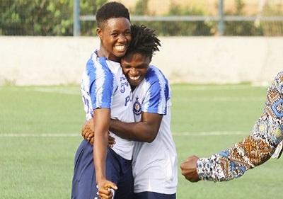 Second goal scorer Aquadze(left) gets a hug from Agbenyo after her goal