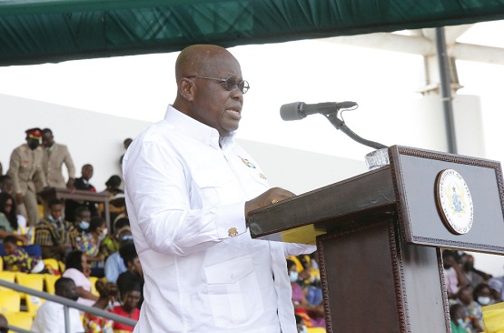 President Akufo-Addo (inset) addressing the pararde
