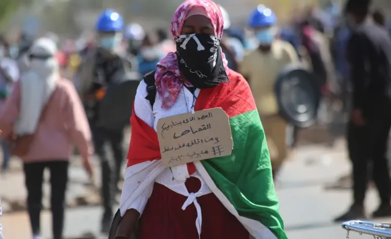 People continue protests demanding the restoration of civilian rule in Khartoum, Sudan on January 30, 2022.