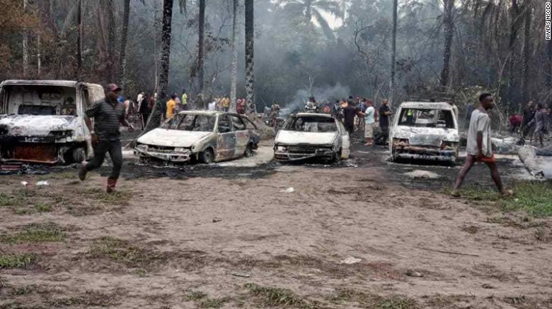 Damaged cars are seen following a blast at a Nigerian oil refinery on April 23, 2022, in this photo released by the Rivers State Command of the Nigeria Security and Civil Defence Corps.