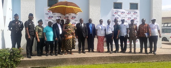 Rev Dr Opuni Opuni Frimpong ( 8th counting from right) next Eastern Regional Minister , Seth Acheampong with some dignitaries and management members of Akuapem Presbytery.