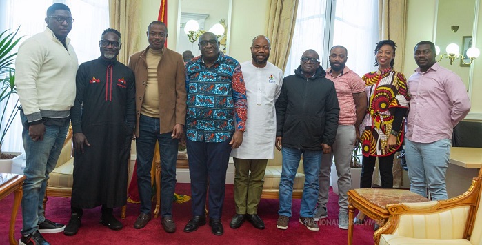 Papa Owusu Ankomah (fourth left) and APC President (middle) in a pose with other dignitaries during their visit to Luton