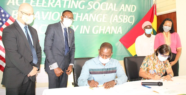 Dr Patrick Kuma-Aboagye (seated third from left),Dr Zohra Balsara (seated right) signing the MoU. Photo. Ebo Gorman