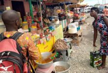 Some food items displayed at the Kasoa market